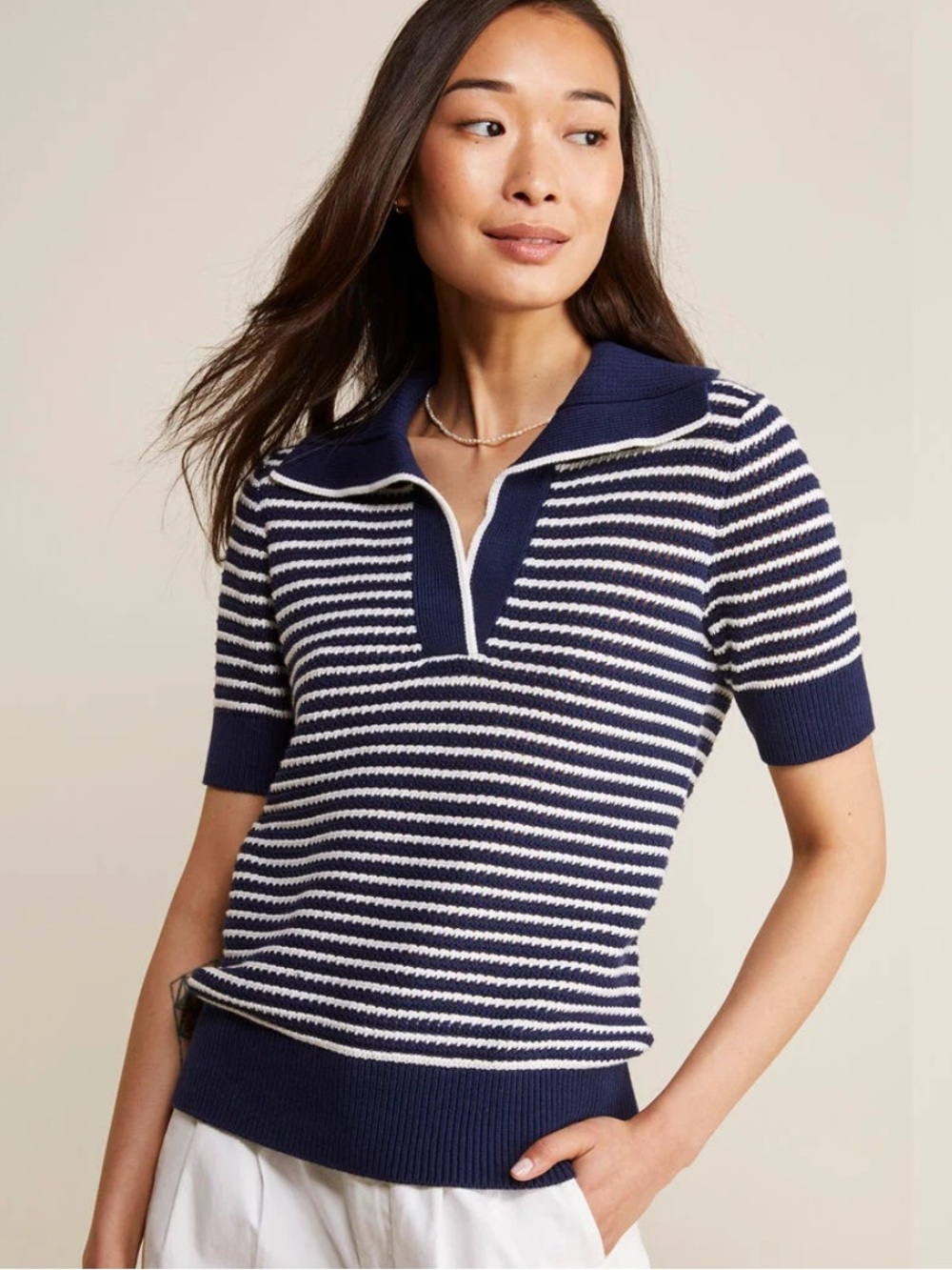 Vineyard Vines Open Stitch Polo Sweater Navy White Stripe Size M $128